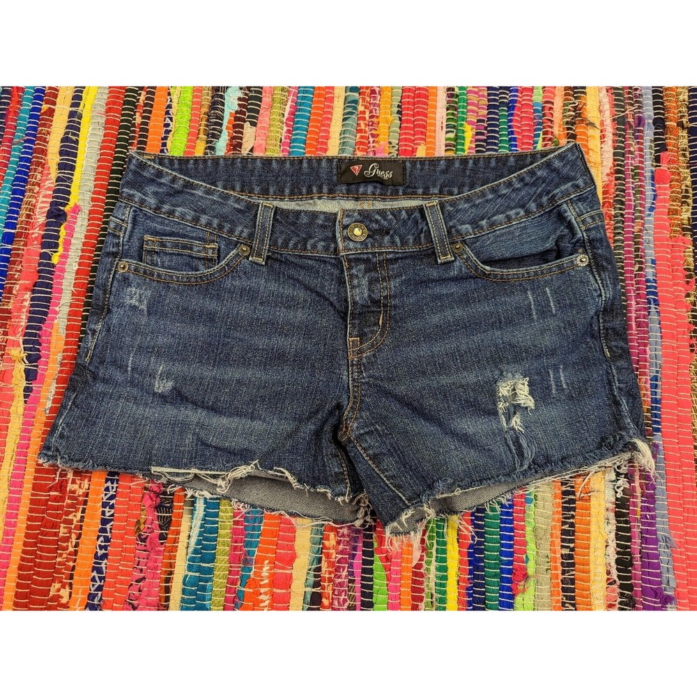 Guess Womens 29 Blue Denim Cut Off Distressed Shorts Shorties